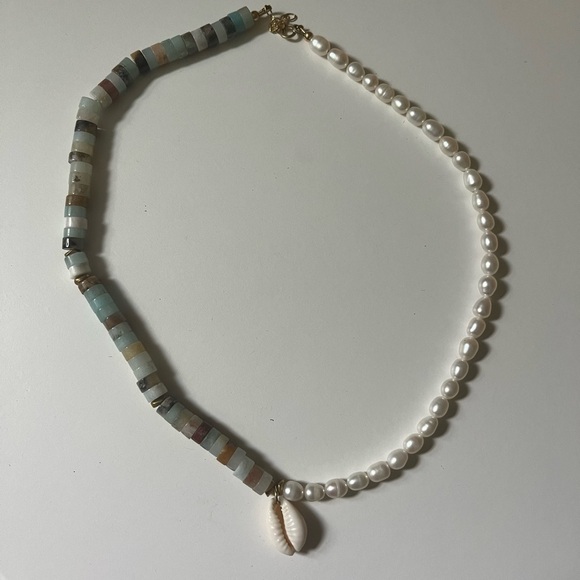 Pearl Gemstone Cowrie Shell Gold Filled Necklace - Picture 1 of 3